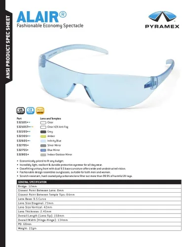 Vista 5 de Pyramex Alair - Lentes de seguridad para interiores y exteriores, marco de espejo para interiores y exteriores, ANSI Z87+