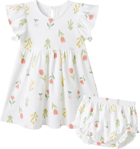 Vista 18 de pureborn Conjunto de vestido para niñas de 0 a 24 meses Estampados Florales Allover