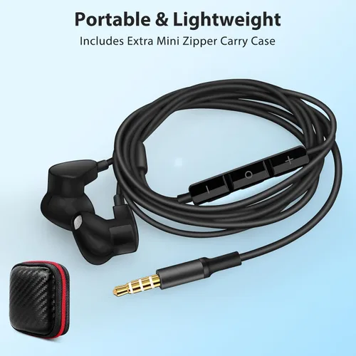 Vista 7 de Jiunai 3.5mm Wired Earbuds with Mic, Half in-Ear Corded Headphones Black