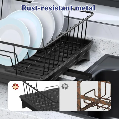 Vista 7 de Aonee Escurridor de platos, escurridor de platos con escurridor, soporte para cubiertos, escurridor de platos para encimera de cocina