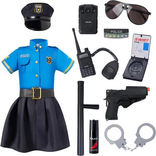 Vista 3 de Spooktacular Creations Halloween Police Officer Costume for Girls, Blue Girl Police costume for Kids Dress Up Parties