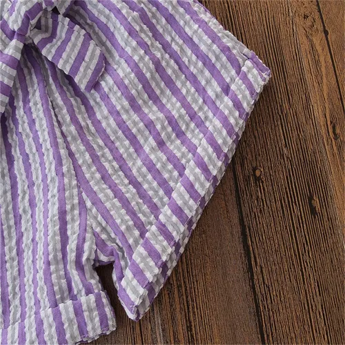 Vista 6 de Niño Niños Bebé Niña Rayas Volantes Sin Mangas Chaleco Top Bowknow Pantalones Cortos Conjunto Ropa de Verano