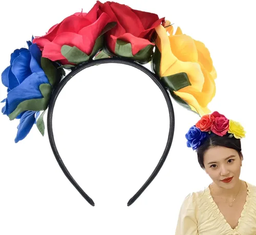 Vista 10 de Diadema de corona floral rosa guirnalda de flores para festival de boda Negro