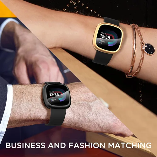 Vista 6 de Suoman [Paquete de 4] para Fitbit Sense 2/Versa 4 Funda Protectora de Pantalla, Parachoques de TPU Suave Galvanizado Completamente Alrededor Funda