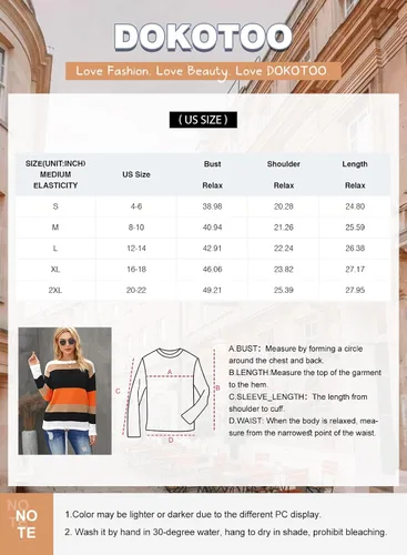 Vista 6 de Dokotoo Suéteres de otoño con cuello redondo, a rayas, lindos suéteres de invierno para mujer, modernos con cordón
