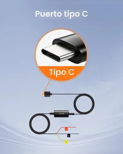 Vista 2 de 70mai Hardwire Kit UP03, cámaras de tablero tipo C de 10 pies, 12V-30V a 5V/2.4A, protección de bajo voltaje 11.8V, fuente de alimentación