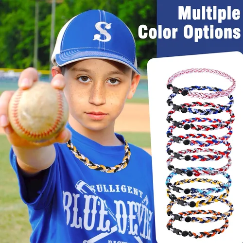 Vista 6 de Paquete de 12 Collares de Béisbol de 18 Pulgadas, Regalo de Equipo para Fanáticos de Béisbol, Diseño de Cuerda Tornado de Titanio Triple Trenzado