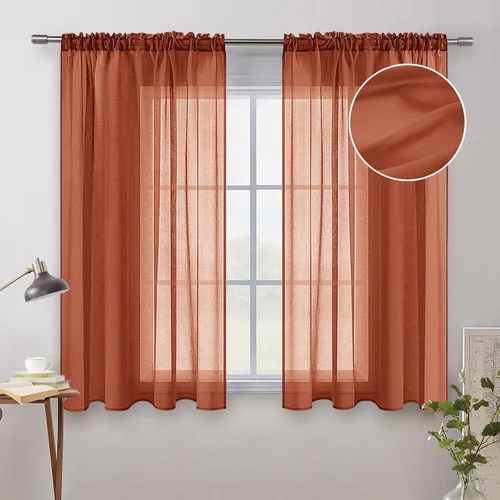 Vista 18 de MIULEE Cortinas semitransparentes 24 pulgadas de largo 2 paneles para ventana de cocina sobre el fregadero, cortinas cortas pequeñas de café