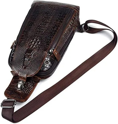 Vista 4 de Mochila estilo bandolera de piel para hombres y mujeres, bandolera de hombro, al pecho, mochila de uso diario para viajes, al aire libre