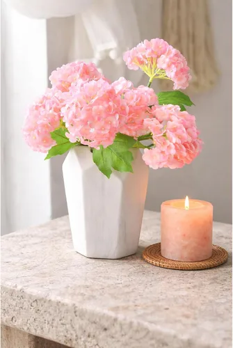 Vista 8 de FiveSeasonStuff 6 Real Touch Hydrangea Artificial Flowers, Blush Pink