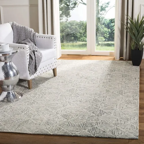 Vista 13 de SAFAVIEH Abstract Collection - Alfombra decorativa, 2 x 3 pies, azul y marfil, lana hecha a mano, ideal para zonas de alto tráfico en entrada, sala