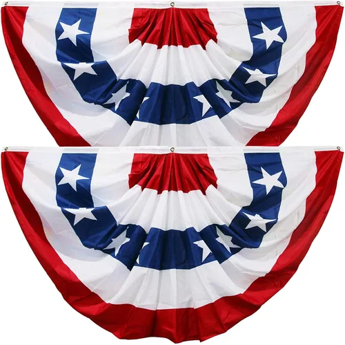 Vista 10 de HOOSUN Decoraciones del 4 de julio, banderines de bandera estadounidense para exteriores, decoraciones patrióticas del 4 de julio de 1.5 x 3 pies