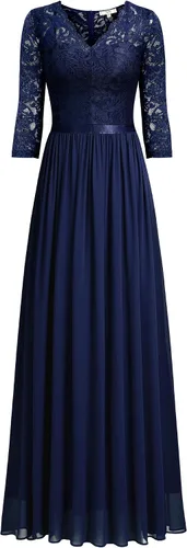 Vista 5 de MISSMAY Vestido largo formal de noche con cuello en V y encaje floral vintage para mujer