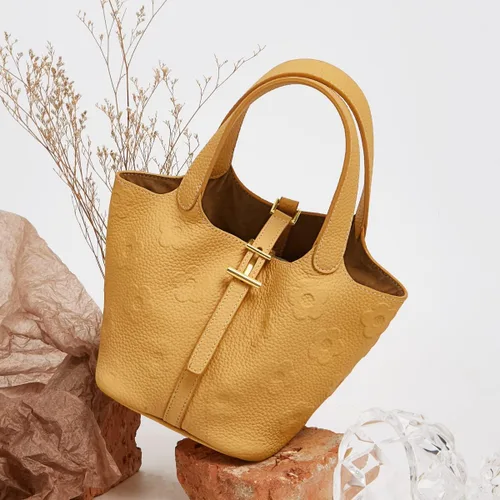 Vista 7 de FOXLOVER Bolsos pequeños de cuero genuino para mujer bolsos de cubo con asa superior para mujer