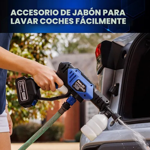 Vista 11 de Ontel Turbo Jet HydroX5 Pro Lavadora a presión inalámbrica portátil (batería de 21 V 3000 mAh), boquilla 6 en 1, fuente de agua doble, manguera