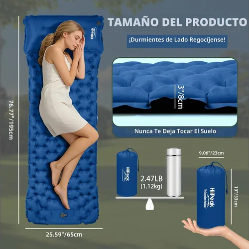 Vista 5 de HiiPeak Almohadilla de dormir para camping, alfombrilla de camping superior de gamuza con almohada, bomba de pie incorporada, almohadillas inflables