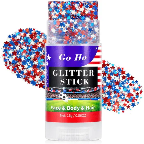 Vista 16 de Go Ho Patriotic Body Glitter Stick, accesorios del 4 de julio, rojo, blanco