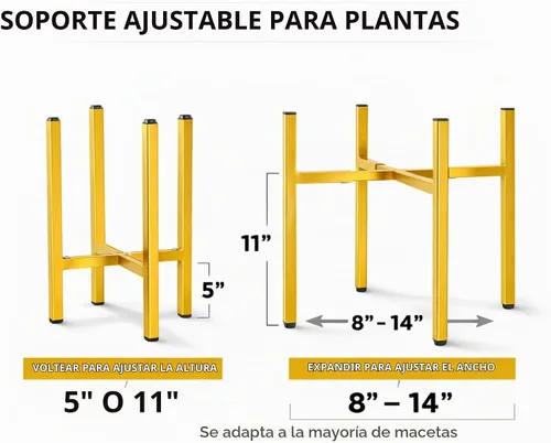Vista 3 de Soporte de metal dorado ajustable para interiores, se adapta a macetas de 8 a 14 pulgadas, resistente