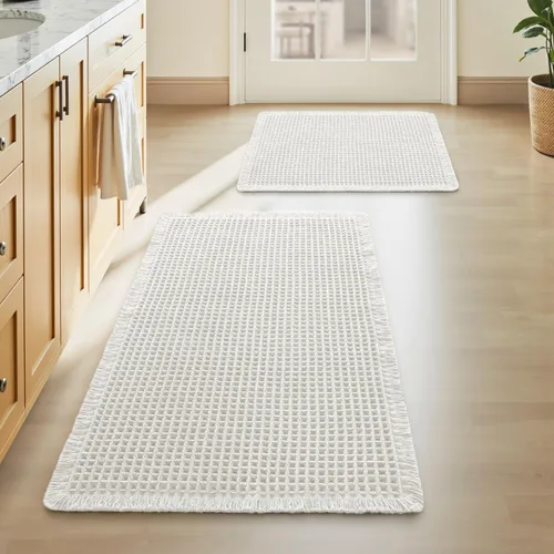 Vista 60 de AMOAMI Tapete de baño mejorado con diseño de gofre, súper absorbente, antideslizante, para suelo de baño, lavable a máquina, con borlas, tapetes