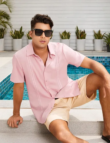 Vista 4 de LecGee Camisa de vestir de manga larga para hombre, estilo hippie, barroco, para fiesta, club, con botones, para hombre