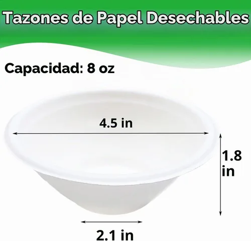 Vista 2 de Haawooky Paquete de 100 cuencos de papel desechables blancos, 8 onzas, compostables naturales, cuencos biodegradables de papel ecológico