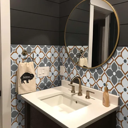 Vista 33 de Alwayspon 12 calcomanías de azulejos de pared retro florales mate para transferir, despegar y pegar, calcomanías de vinilo autoadhesivas
