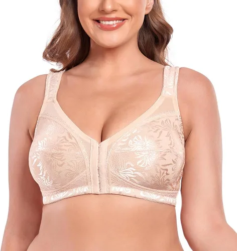 Vista 2 de TELIMUSSTO Sujetador de cierre frontal para mujer, cobertura completa, soporte de espalda, brasier de postura sin varillas, espalda cruzada