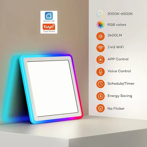 Vista 4 de Annaror Lámpara de techo LED inteligente WiFi, lámpara de montaje empotrado RGB de 13 pulgadas con control remoto, compatible con Alexa Google Home