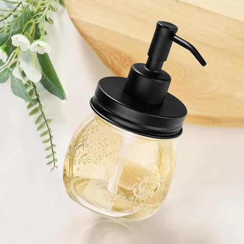Vista 2 de Amolliar Dispensador de jabón líquido en tarro Mason de 10 onzas, bomba y tapa de acero inoxidable, bonita decoración de granja para cocina, baño