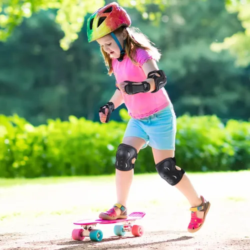 Vista 5 de Rodilleras para niños/jóvenes/adultos, coderas con protectores de muñeca, conjunto de equipo de protección de 6 piezas para patinaje sobre ruedas