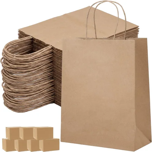 Vista 17 de OUTUXED 60 bolsas de papel marrón de 8 x 4 x 10 pulgadas con asas, bolsas Marrón 8x4x10in