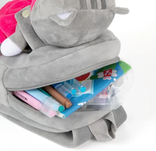 Vista 5 de HONGTEYA Mochila de felpa suave para niños pequeños, Gris, Muñeca de gato