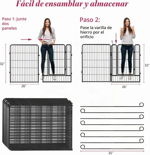 Vista 6 de Corralito para perros, 32 pulgadas, 10 paneles cerca para perros de exterior, corral para perros de interior antióxido, corral para mascotas