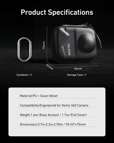 Vista 9 de TELESIN Osmo 360 - Funda de transporte para DJI Osmo 360, bolsa de almacenamiento pequeña portátil, funda protectora, protector de viaje con correa