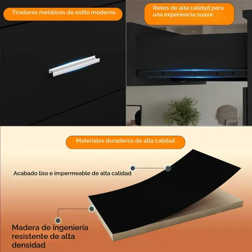 Vista 6 de Cómoda de 48" de alto para dormitorio, cómoda de madera con 6 cajones con tomas de corriente, cómoda con gran espacio de almacenamiento y asas