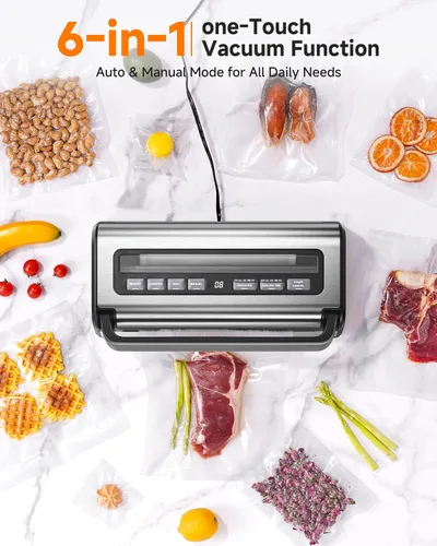 Vista 6 de Sellador al vacío automático de 95 KPa, sellador de alimentos 9 en 1 para alimentos secos/húmedos/líquidos, doble sellado térmico y bomba, incluye
