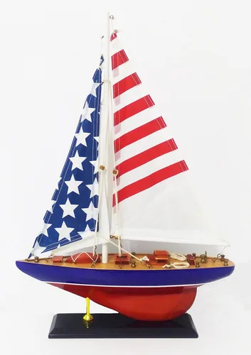 Vista 4 de DECOMIL - Decoración de madera hecha a mano única bandera americana modelo decorativo barco
