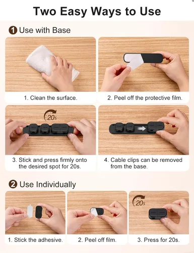 Vista 2 de Paquete de 6 clips magnéticos para cables [apertura/bloqueo en 1s], organizador y sujetador de cables Laitver con adhesivo fuerte para escritorio