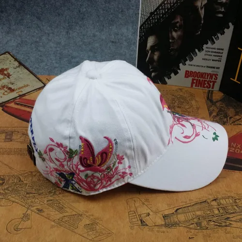 Vista 5 de Gorra de béisbol bordada con diseño de flores y lentejuelas de mariposa para mujer