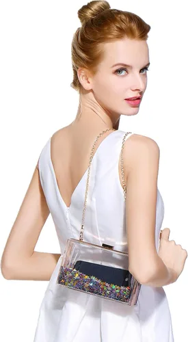 Vista 6 de JeVenis Bolso de mano mágico con lentejuelas transparentes para fiesta, graduación, novia