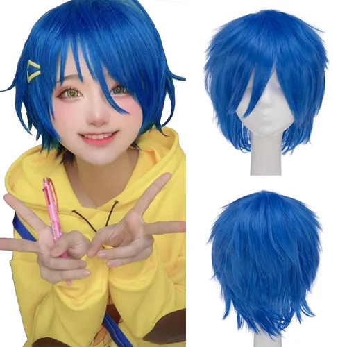 Vista 12 de S-noilite Unisex Short Cosplay Black Hair Wig Women Men Male Fluffy Straight Pixie Wigs for Cartoon Anime Comic-cons Party Halloween Costume Black