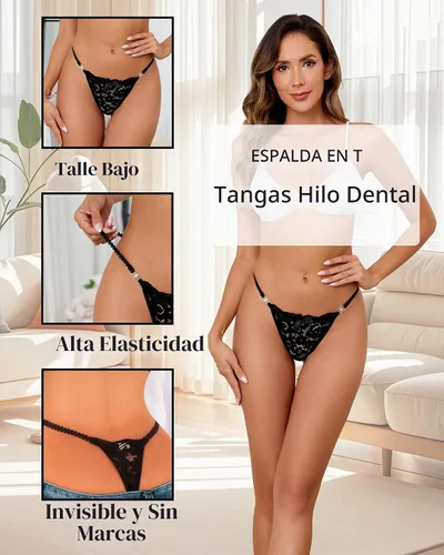 Vista 3 de Banamic Tangas de G-String para Mujer, Bragas T Back, Ropa Interior Sexy y Transpirable negro 258