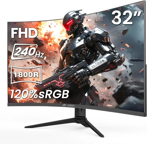 Vista 10 de CRUA Monitor curvo para juegos de 24 pulgadas, monitor de computadora de 165 Hz/200 Hz, FHD 1920 x 1080, 120% sRGB, AMD FreeSync, filtro de luz