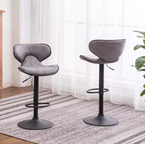 Vista 3 de Roundhill Furniture Masaccio Weathered Grey Airlift - Taburete giratorio ajustable con base cromada, juego de 2 Gris(Weathered Gray)