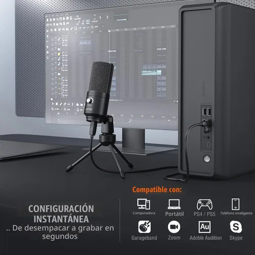 Vista 6 de FIFINE Micrófono USB, Micrófono de condensador de metal para grabar en MAC OS, Windows, Micrófono cardioide para laptop para grabar voces