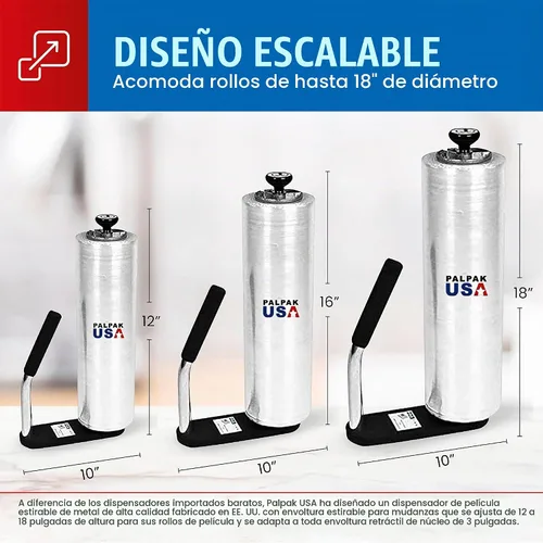 Vista 3 de ¡Hecho en EE. UU! Dispensador de película elástica de resistencia industrial - Palpak100 Envolvedor de palés liviano – Perilla de ajuste