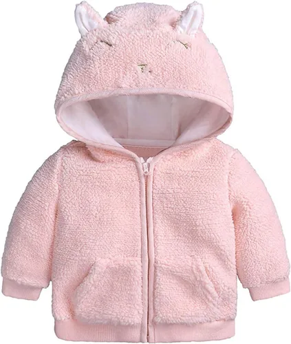 Vista 2 de Chaqueta con capucha de forro polar para bebés y niñas con orejas, Nieve