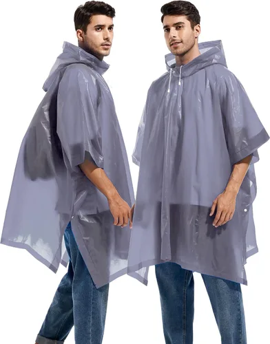 Vista 46 de Paquete de 2 ponchos de lluvia para adultos, reutilizables, impermeables, de supervivencia, emergencia, resistente, con capucha con cordón