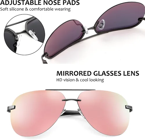 Vista 5 de FEISEDY Gafas de sol polarizadas de aviador para hombres y mujeres, visión nocturna, aviadores, reducen el deslumbramiento, B2294, Sin montura rosa