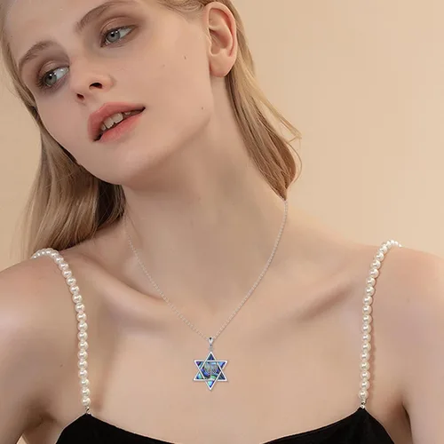 Vista 39 de YFN Collar de estrella de David de plata de ley, concha de abulón, árbol de la vida, joyería judía, regalos para mujeres y hombres